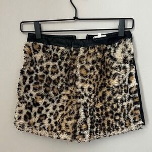 Hannah Banana Girls Leopard Faux Fur Black Faux Leather Shorts Size 10‎